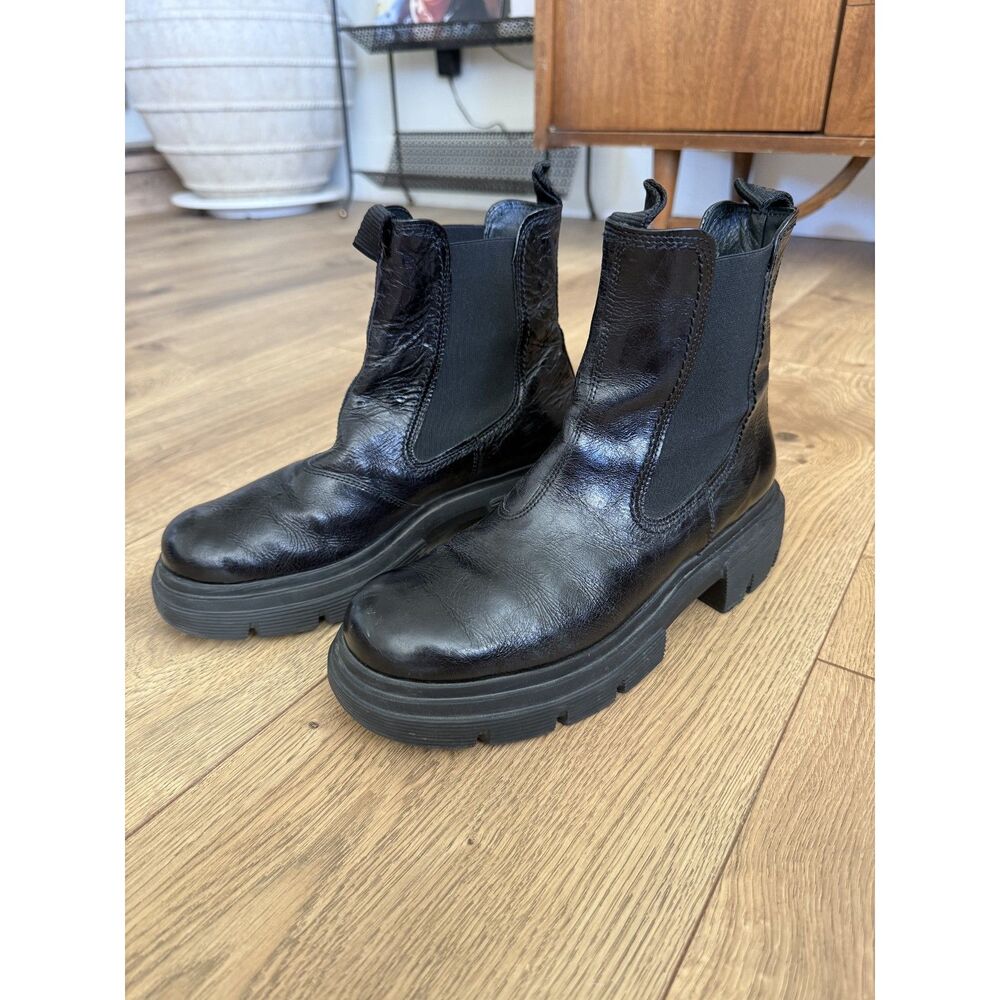 PAUL GREEN 6.5 Black Chelsea Chunky Boot Ankle Slip On Leather Platform lug sole - Picture 4 of 8